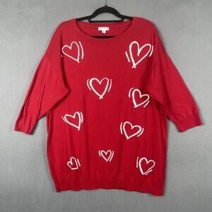 New York & Company Sweater Womens 2XL Heart Print Pullover Oversized Knit Cute
